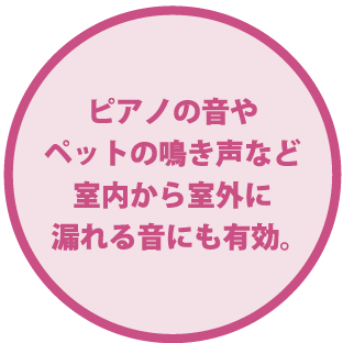 ピアノの音やペットの鳴き声など室内から室外に漏れる音にも有効。